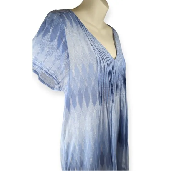 Dolma Gaia lkat Dye Tunic Dress Blue Tie Dye Pockets Voile Cotton Lightweight M