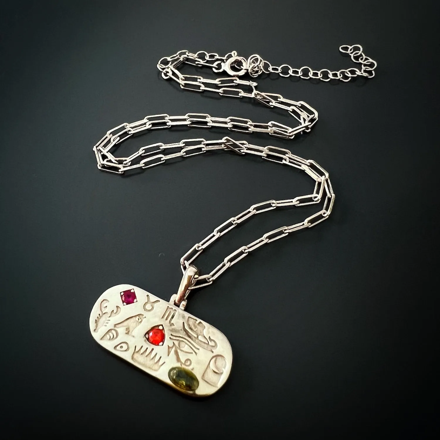 Egyptian Spiritual Symbols Silver Chain Necklace