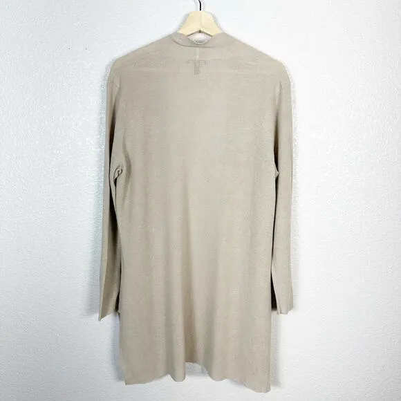 Eileen Fisher Women’s Organic Linen Cotton Knit Long Cardigan in Tan Size Large