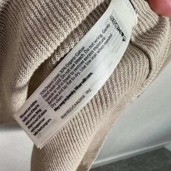 Eileen Fisher Women’s Organic Linen Cotton Knit Long Cardigan in Tan Size Large