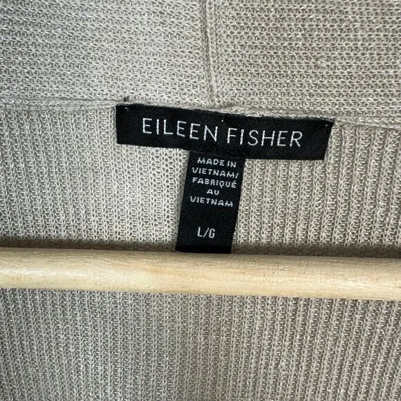 Eileen Fisher Women’s Organic Linen Cotton Knit Long Cardigan in Tan Size Large
