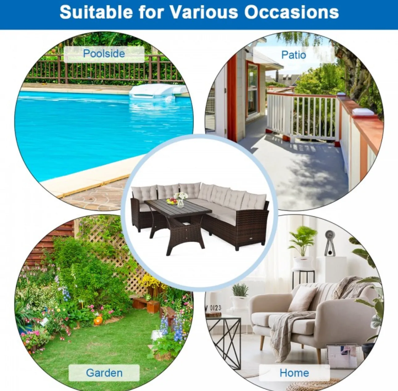 Elegant Comfortable Heavy Duty 3-Piece Hand-Woven Rattan, Wicker Outdoor Patio Sofa Furniture Set With Dining Table