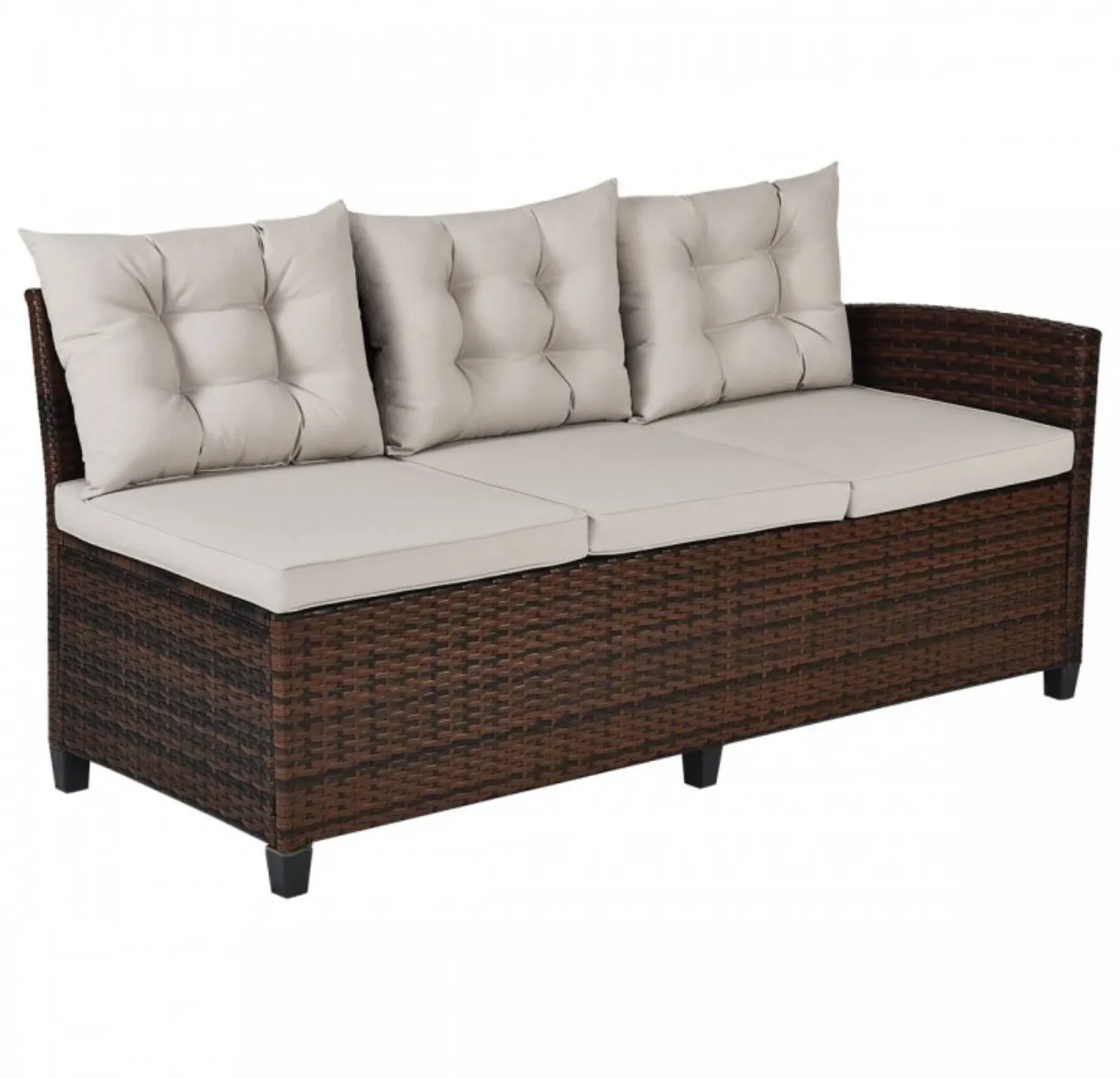Elegant Comfortable Heavy Duty 3-Piece Hand-Woven Rattan, Wicker Outdoor Patio Sofa Furniture Set With Dining Table