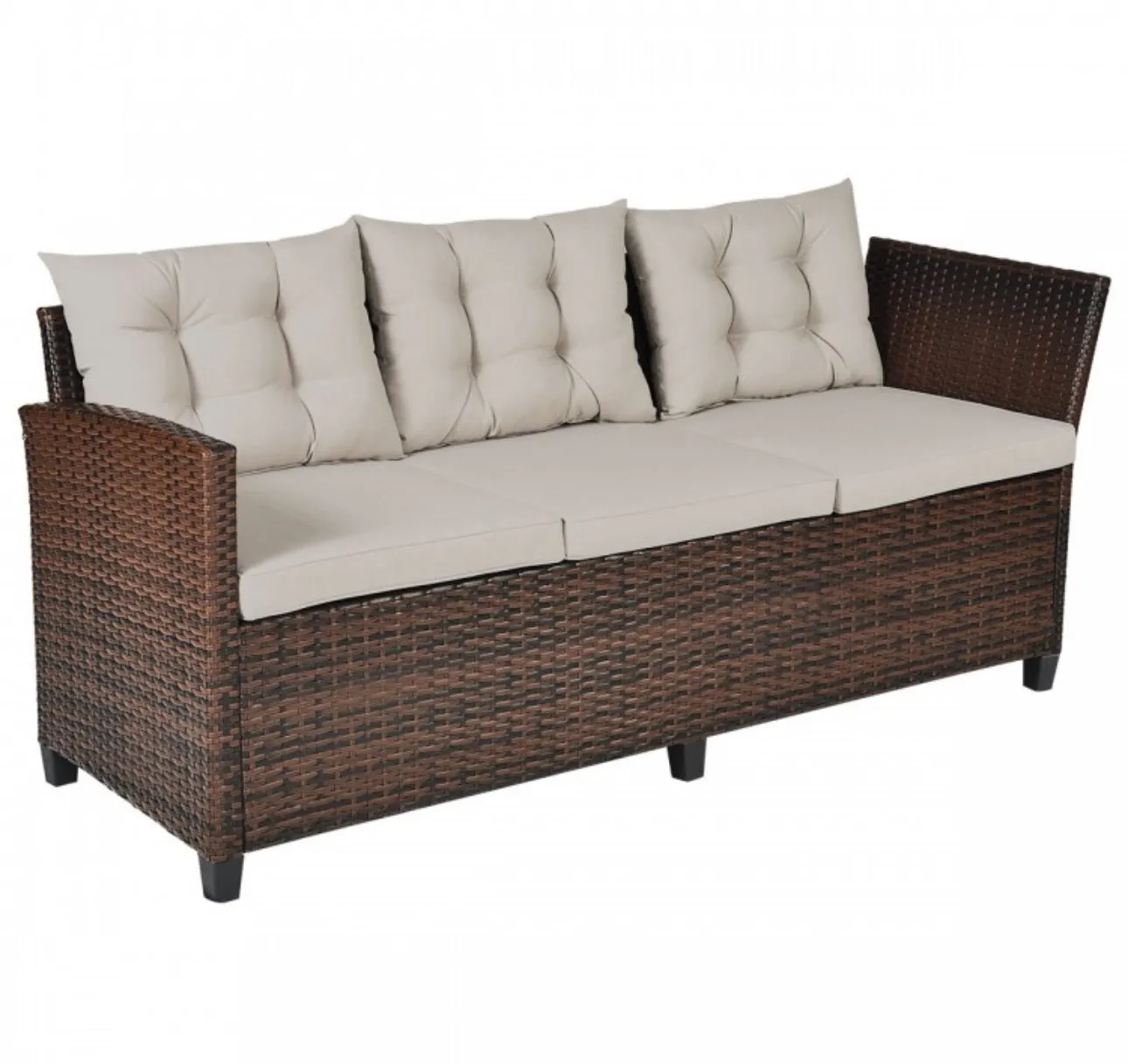 Elegant Comfortable Heavy Duty 3-Piece Hand-Woven Rattan, Wicker Outdoor Patio Sofa Furniture Set With Dining Table