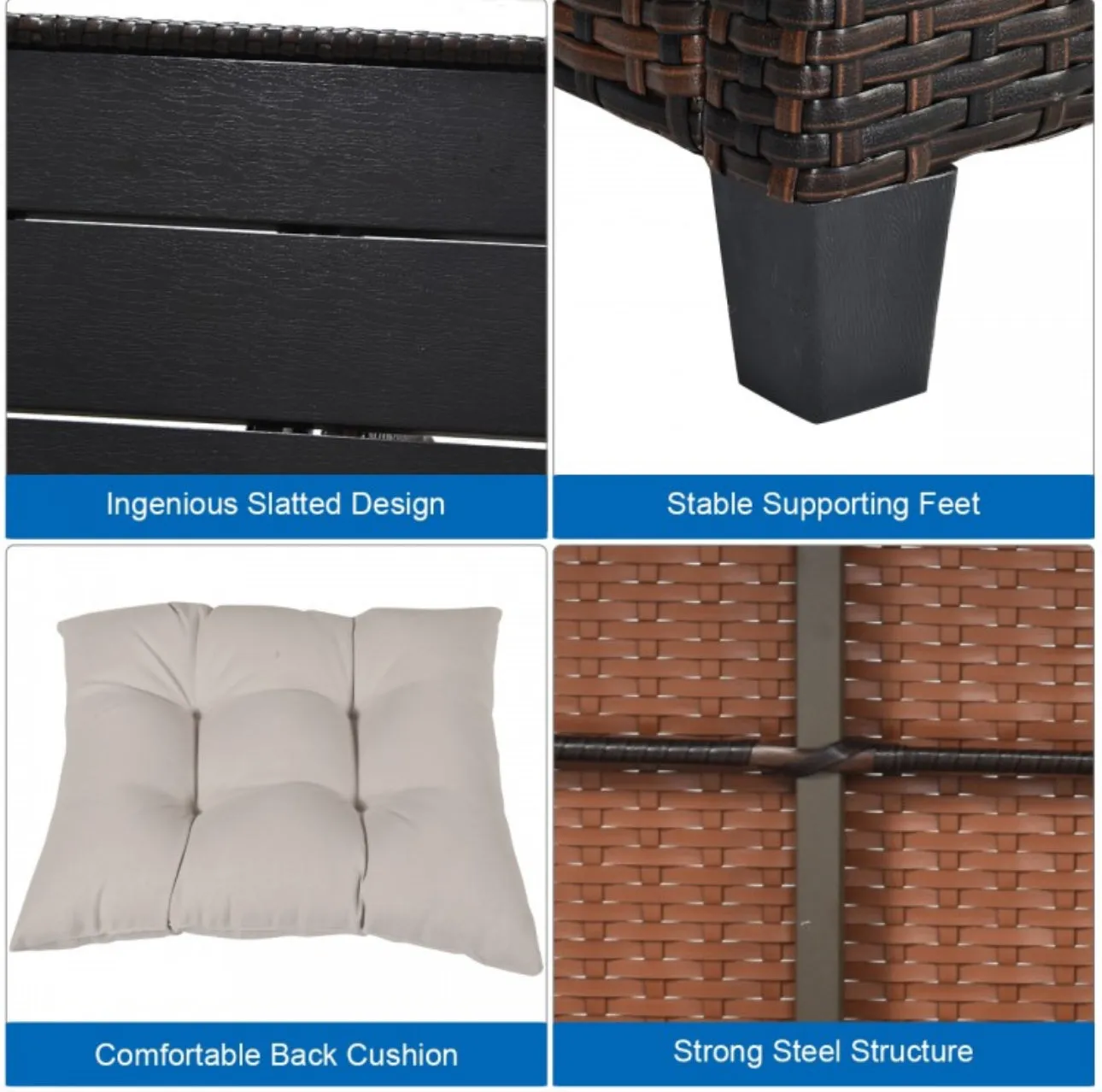 Elegant Comfortable Heavy Duty 3-Piece Hand-Woven Rattan, Wicker Outdoor Patio Sofa Furniture Set With Dining Table