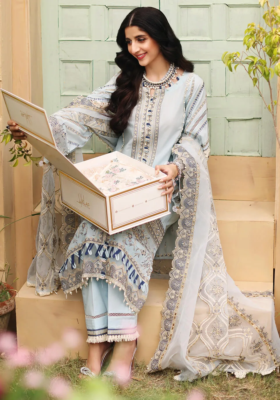 ELF-7 Tiara | Elaf Luxury Festive Lawn Collection 2022 | Unstitched Embroidered Lawn Suits