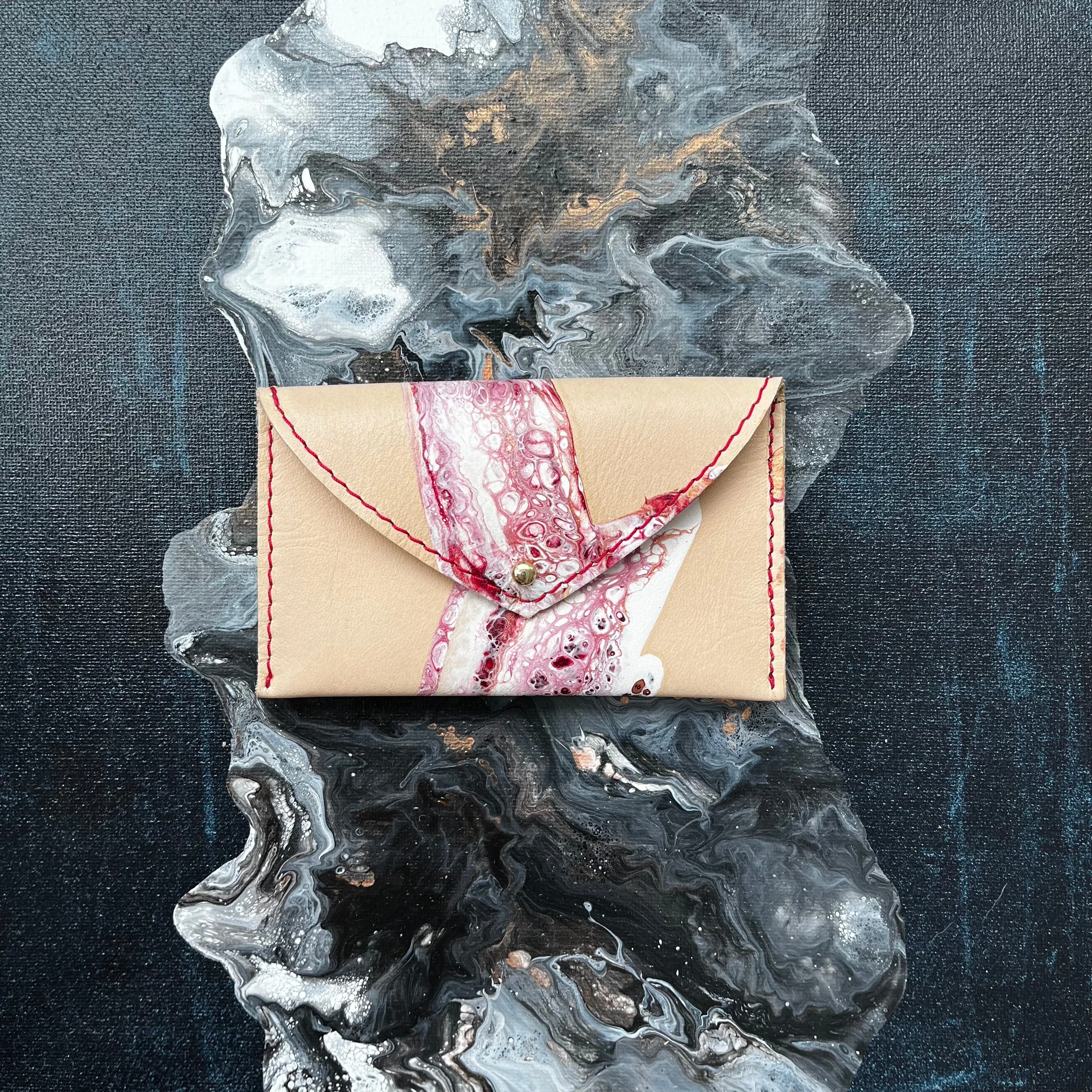 Envelope Leather Wallet Cranberry White Rose Gold