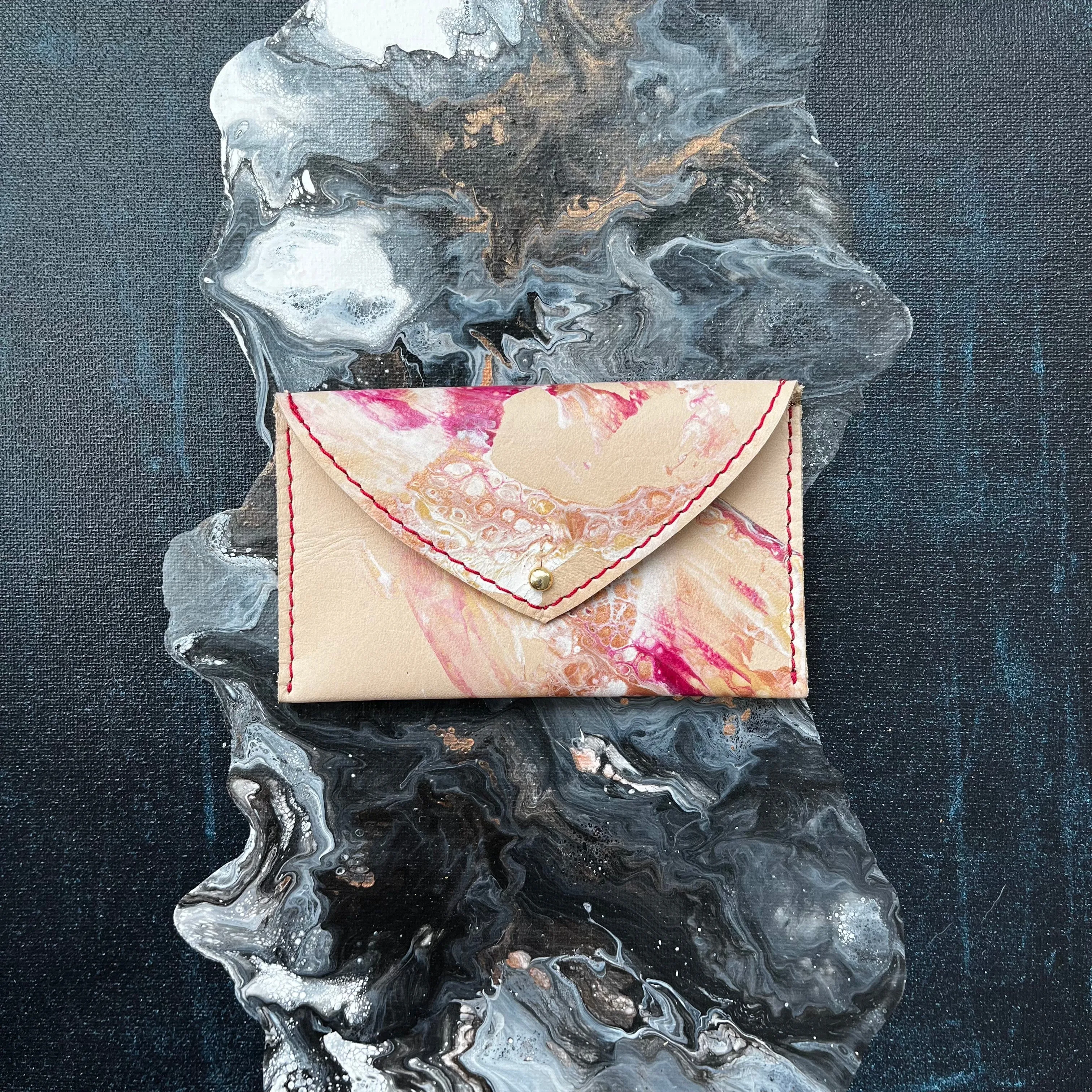 Envelope Wallet Leather Gold Raspberry