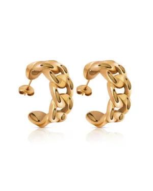 Ever Jewellery Groove Hoop Earrings - Gold