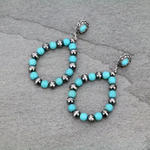 Fashion Silver / Turquoise Post Hoop Bead Earrings