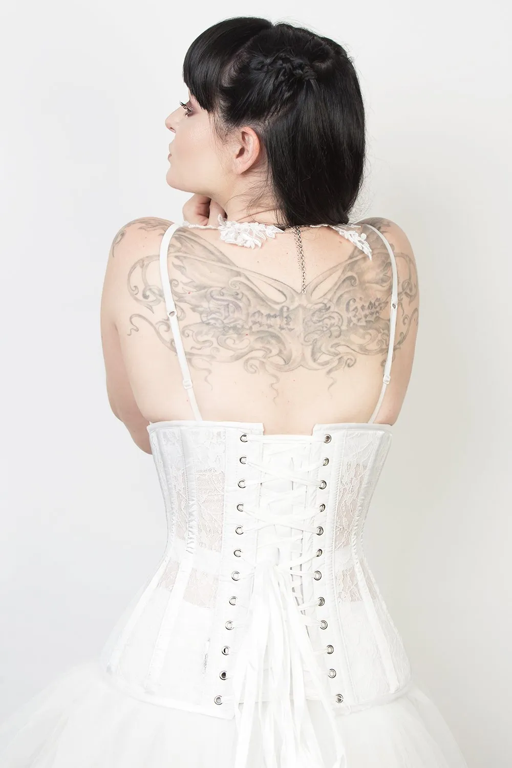 Fernanda White Mesh with Lace Long Corset