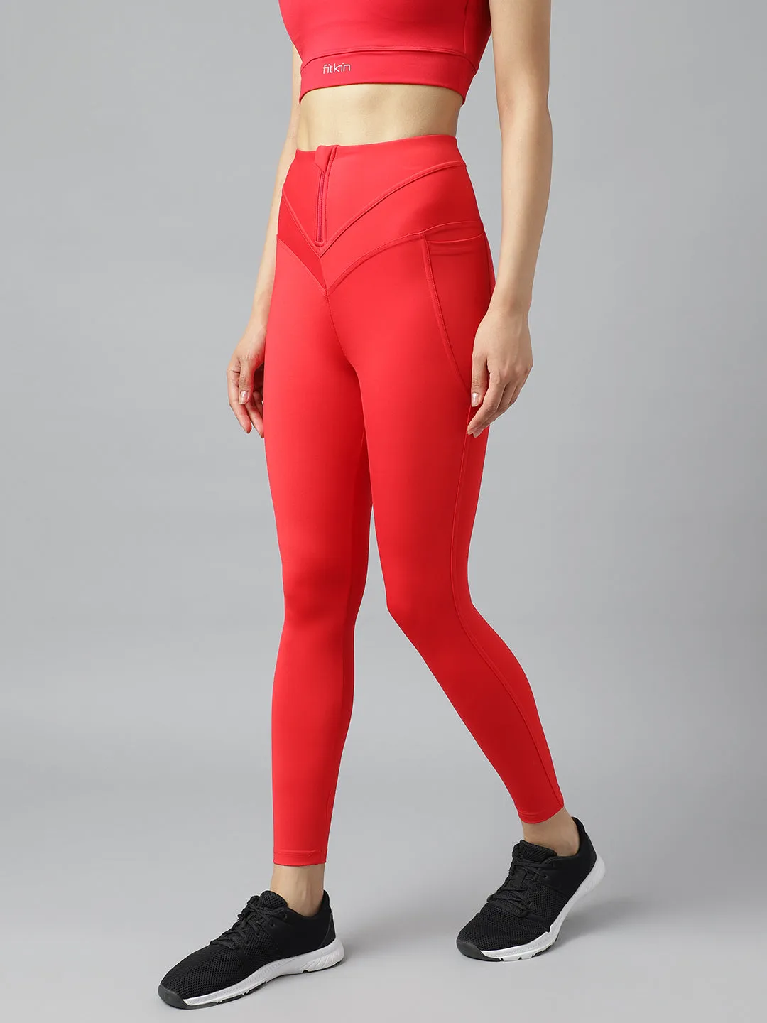 Fitkin Women's high waist front zipper training tights