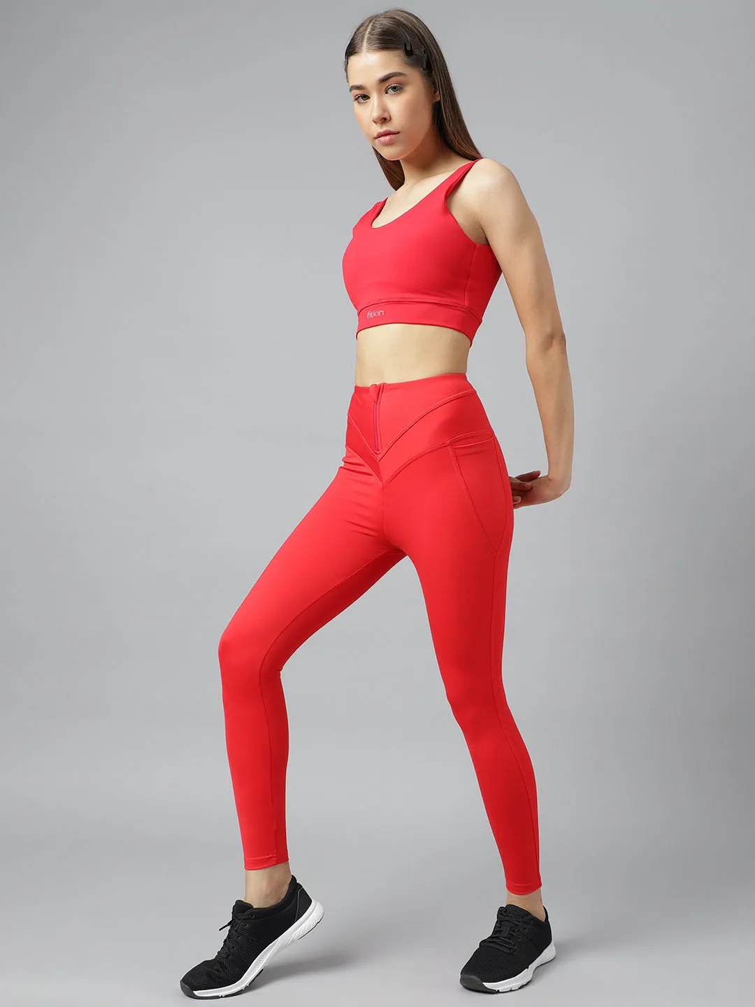 Fitkin Women's high waist front zipper training tights