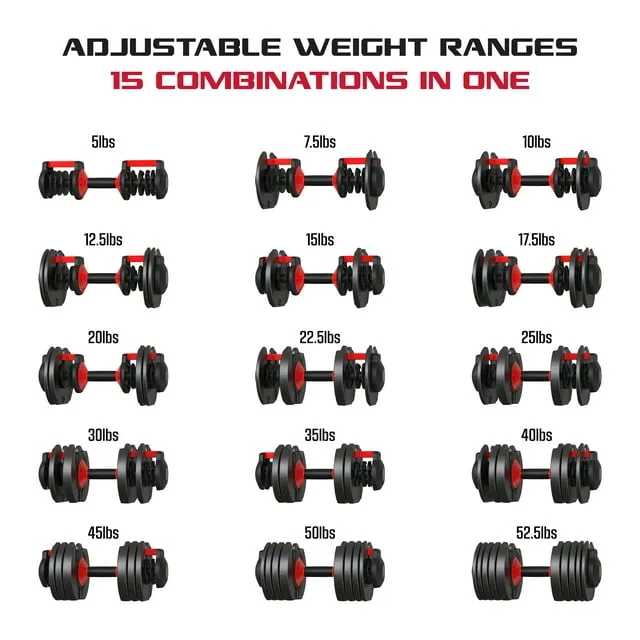 FitRx SmartBell, Quick-Select Adjustable Dumbbell for Home Gym, 5-52.5 lbs. Weight, Black, Single - display_model