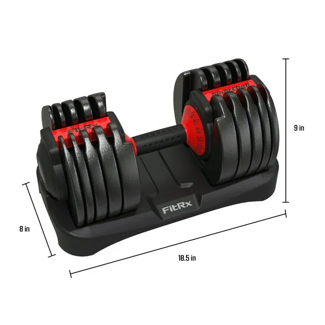 FitRx SmartBell, Quick-Select Adjustable Dumbbell for Home Gym, 5-52.5 lbs. Weight, Black, Single - display_model
