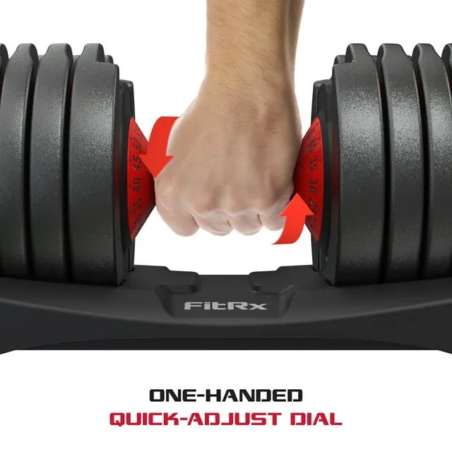FitRx SmartBell, Quick-Select Adjustable Dumbbell for Home Gym, 5-52.5 lbs. Weight, Black, Single - display_model