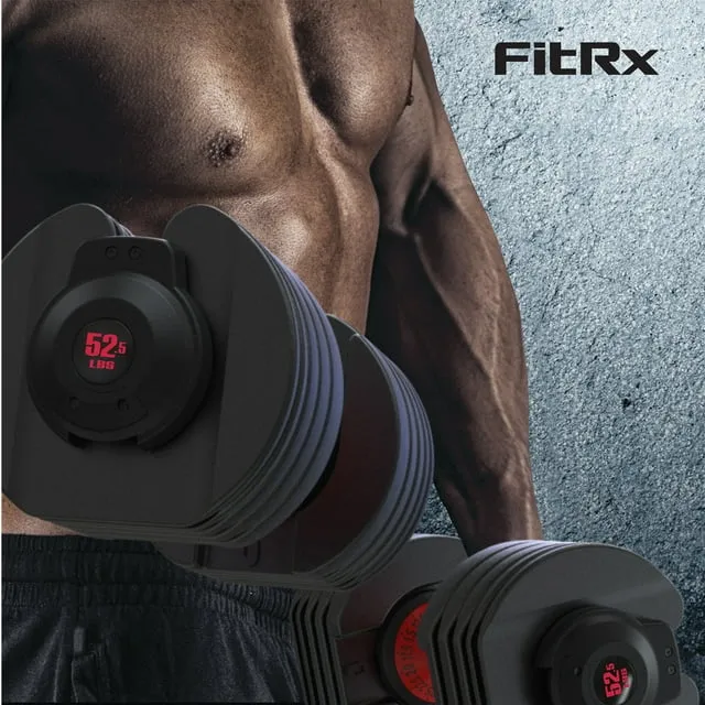FitRx SmartBell, Quick-Select Adjustable Dumbbell for Home Gym, 5-52.5 lbs. Weight, Black, Single - display_model
