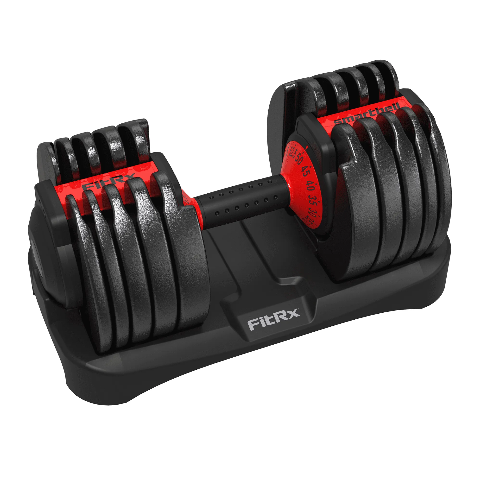 FitRx SmartBell, Quick-Select Adjustable Dumbbell for Home Gym, 5-52.5 lbs. Weight, Black, Single - display_model