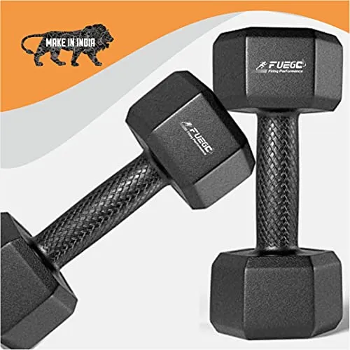 FUEGO Dumbbells, Black PVC Hex Dumbbell Set, 1 Pair Hex Dumbbells, Dumbbells, Home Gym () (BLACK 5KGS PAIR)