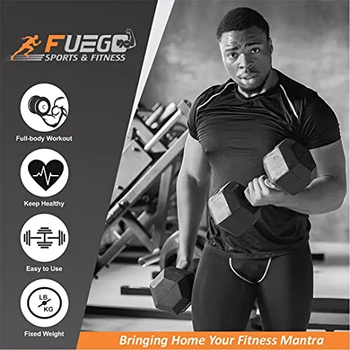 FUEGO Dumbbells, Black PVC Hex Dumbbell Set, 1 Pair Hex Dumbbells, Dumbbells, Home Gym () (BLACK 5KGS PAIR)