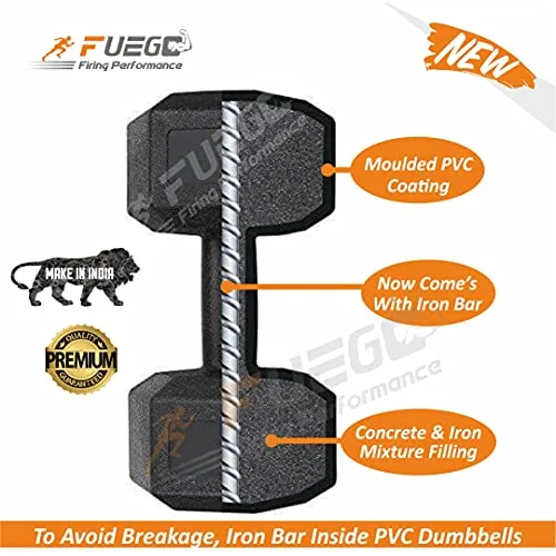 FUEGO Dumbbells, Black PVC Hex Dumbbell Set, 1 Pair Hex Dumbbells, Dumbbells, Home Gym () (BLACK 5KGS PAIR)