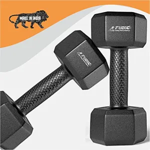 FUEGO Dumbbells, Black PVC Hex Dumbbell Set, 1 Pair Hex Dumbbells, Dumbbells, Home Gym () (BLACK 5KGS PAIR)