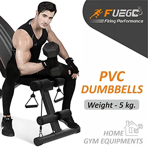 FUEGO Dumbbells, Black PVC Hex Dumbbell Set, 1 Pair Hex Dumbbells, Dumbbells, Home Gym () (BLACK 5KGS PAIR)