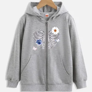 Girls' Stylish Hooded Zipper Jacket