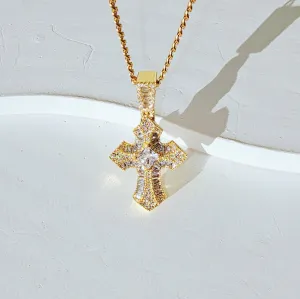 Gold Victorian Crystal Cross Necklace