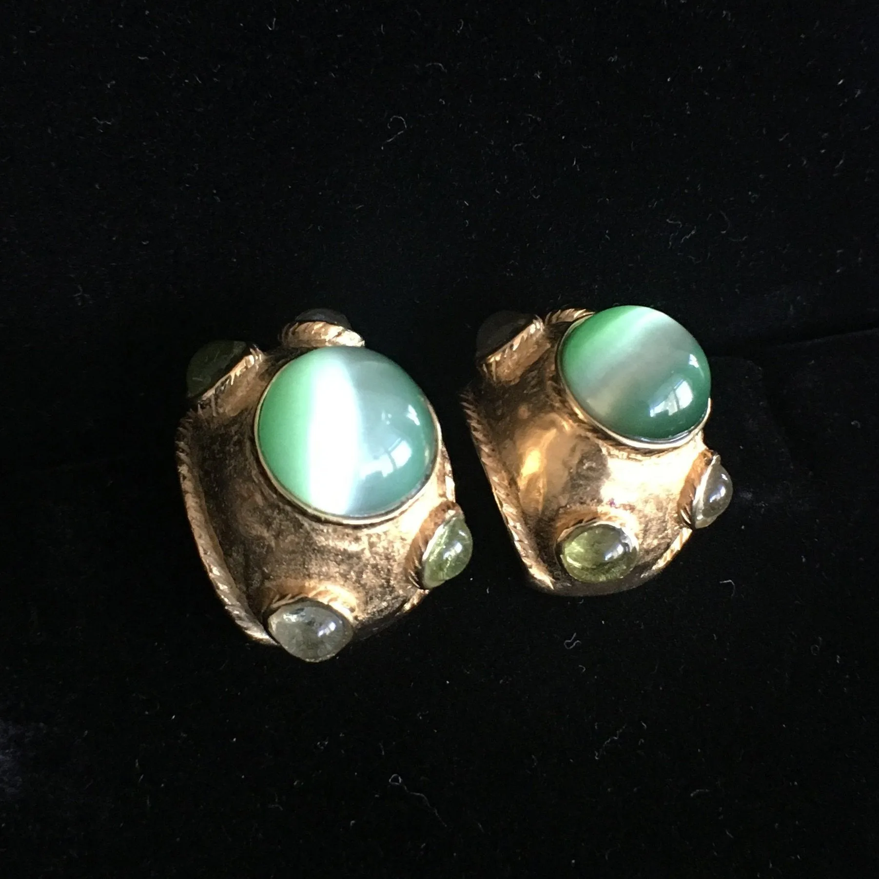 Green Cat Eye Clip Earrings