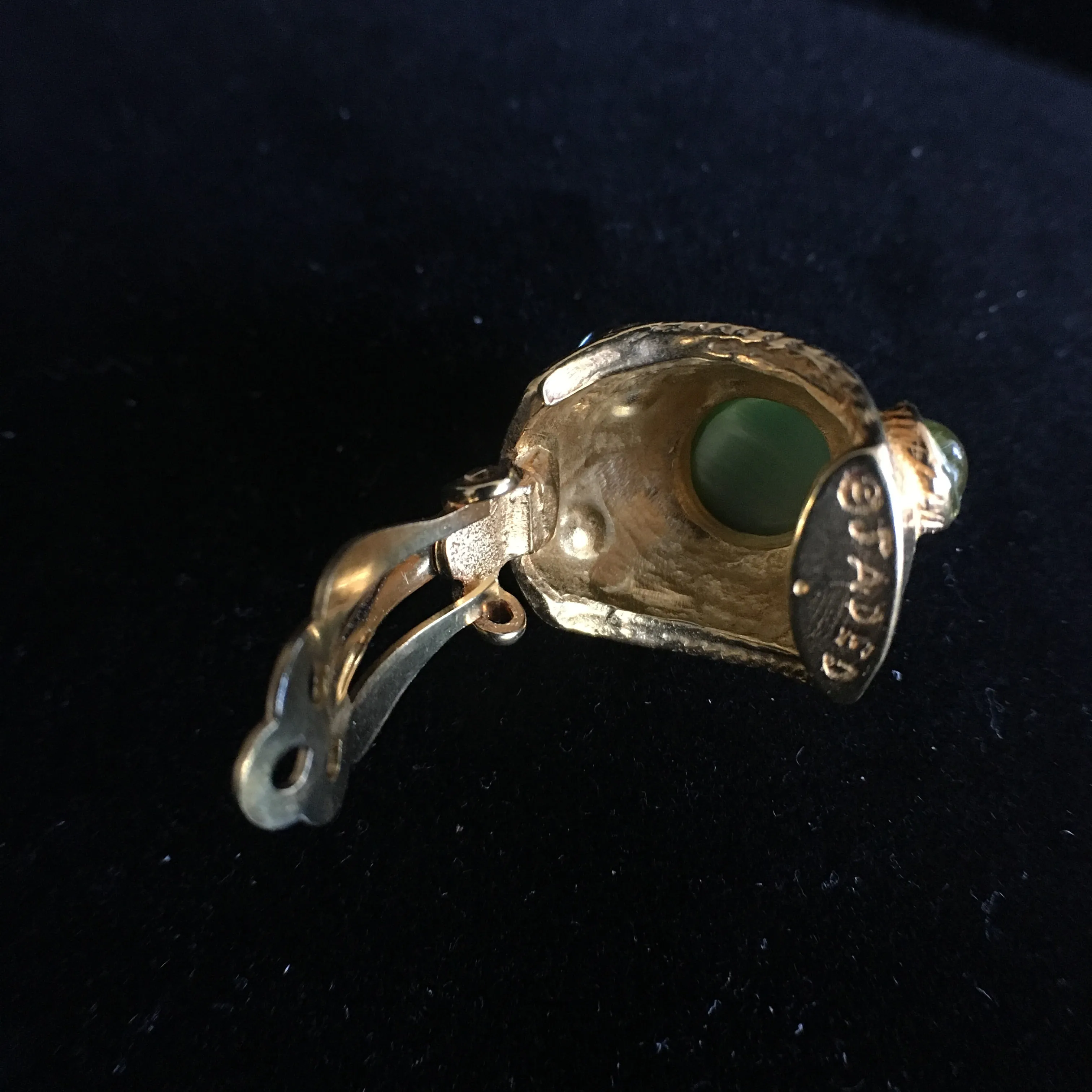 Green Cat Eye Clip Earrings