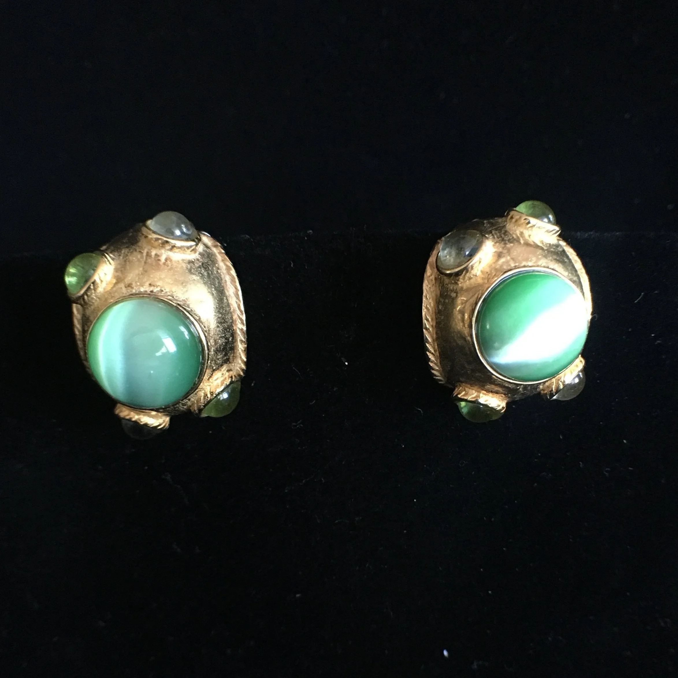 Green Cat Eye Clip Earrings