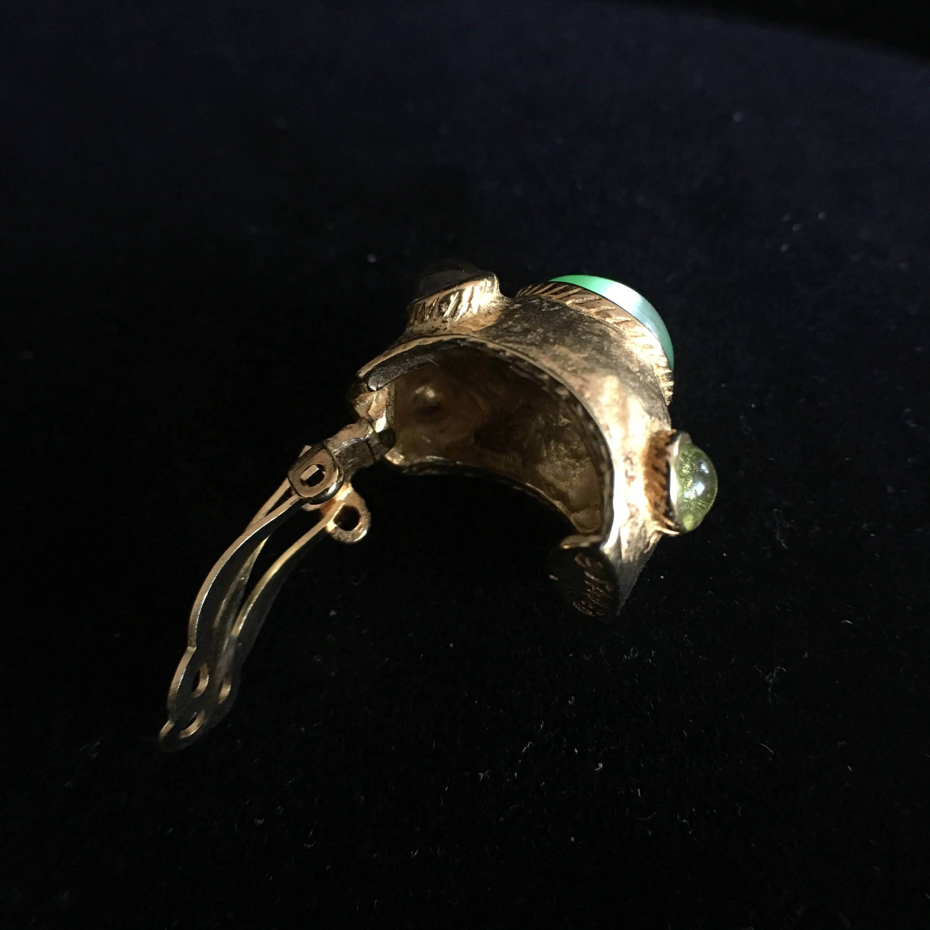 Green Cat Eye Clip Earrings