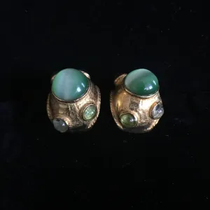 Green Cat Eye Clip Earrings