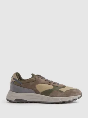 Grey Multi Suede Leather Lace Up Running Sneaker Shoes - Sneaker Shoes