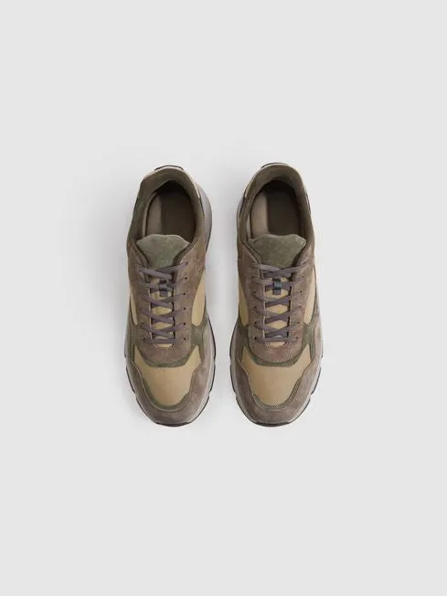 Grey Multi Suede Leather Lace Up Running Sneaker Shoes - Sneaker Shoes