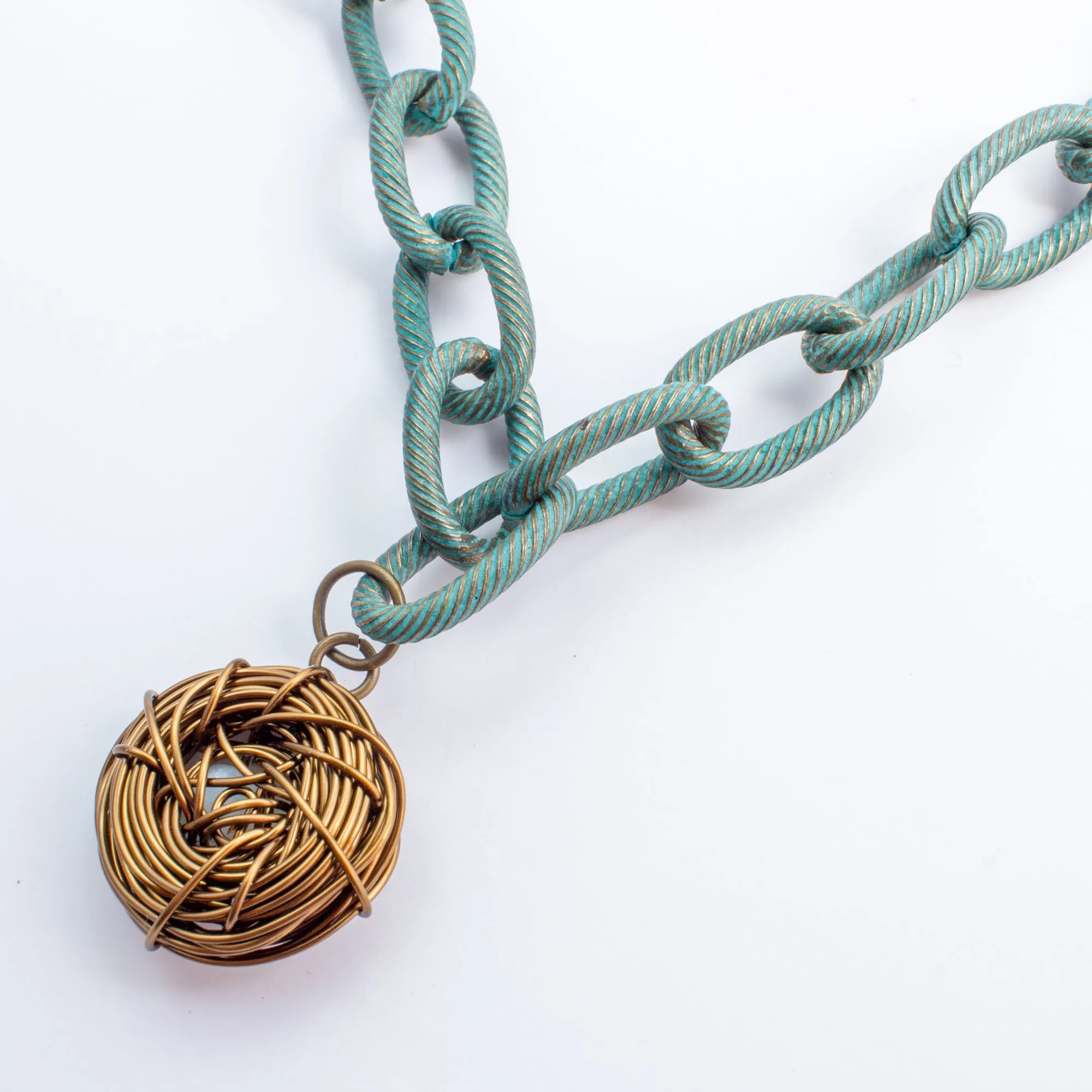Handmade Birds Nest Pendant Necklace - 17" Chain