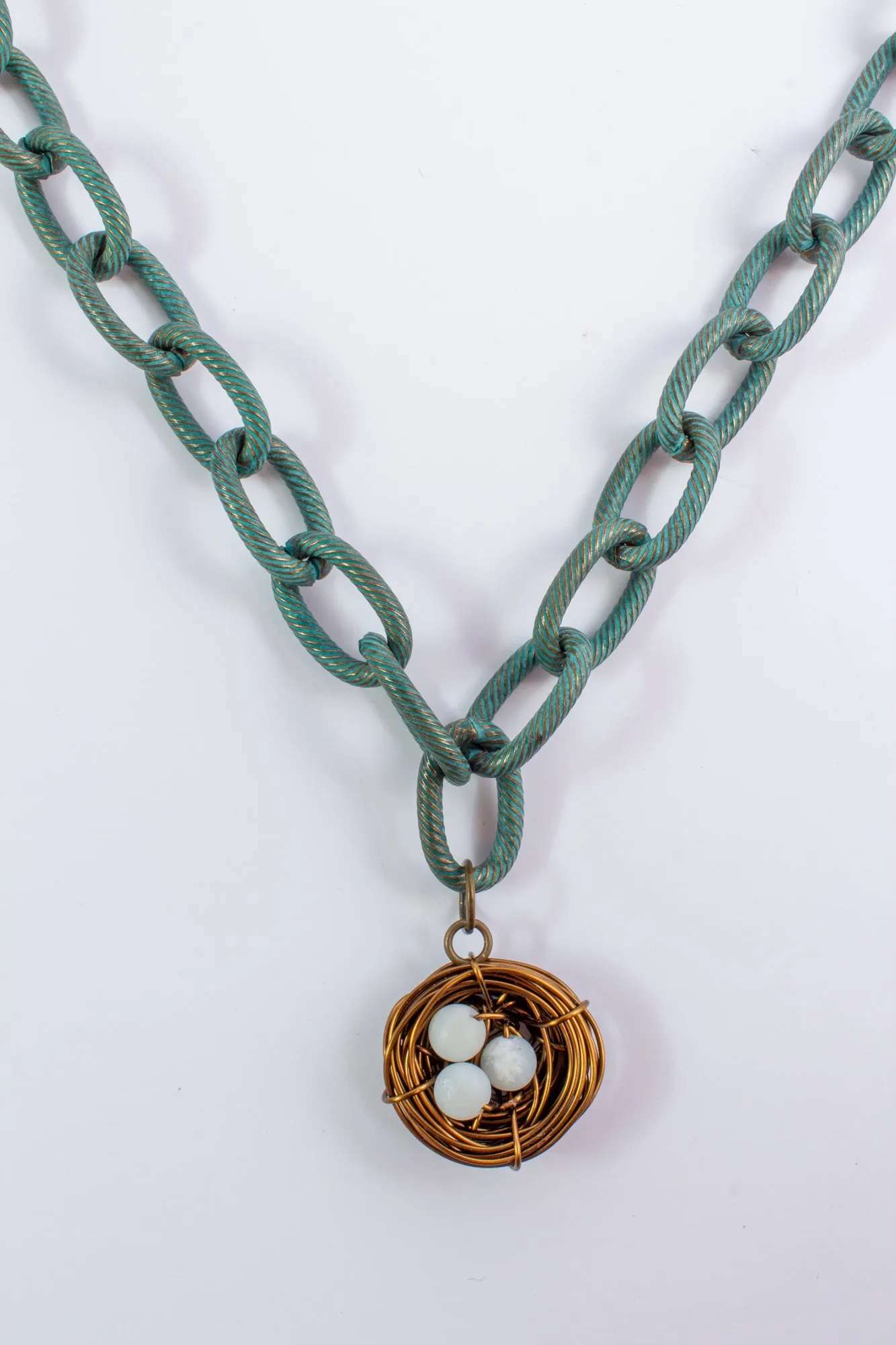 Handmade Birds Nest Pendant Necklace - 17" Chain