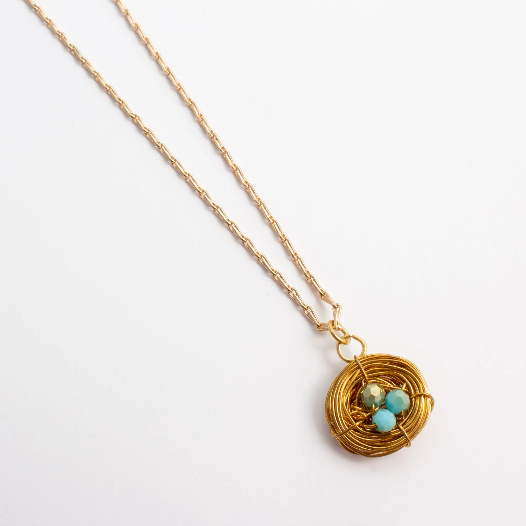 Handmade Birds Nest Pendant Necklace - 18" Chain