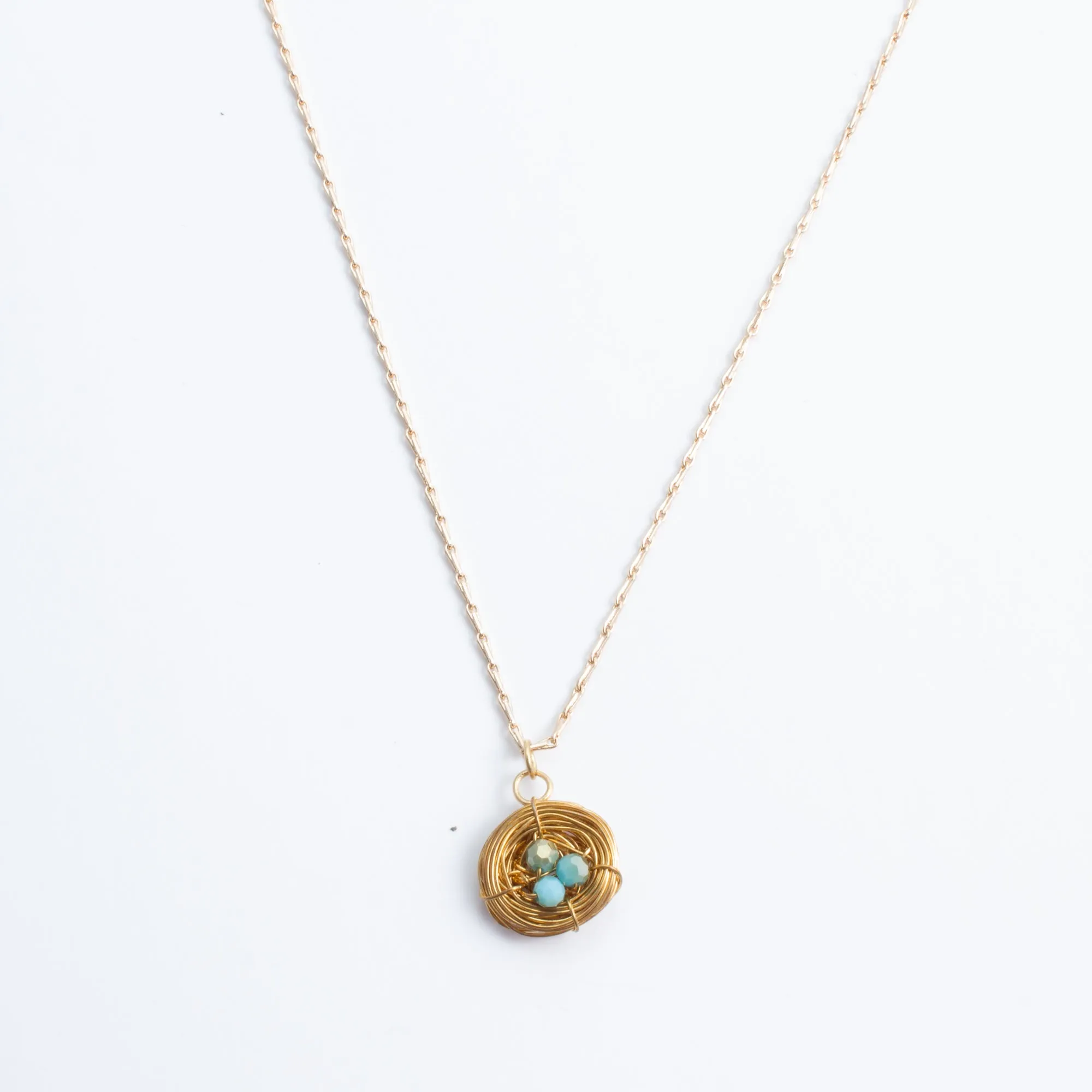 Handmade Birds Nest Pendant Necklace - 18" Chain