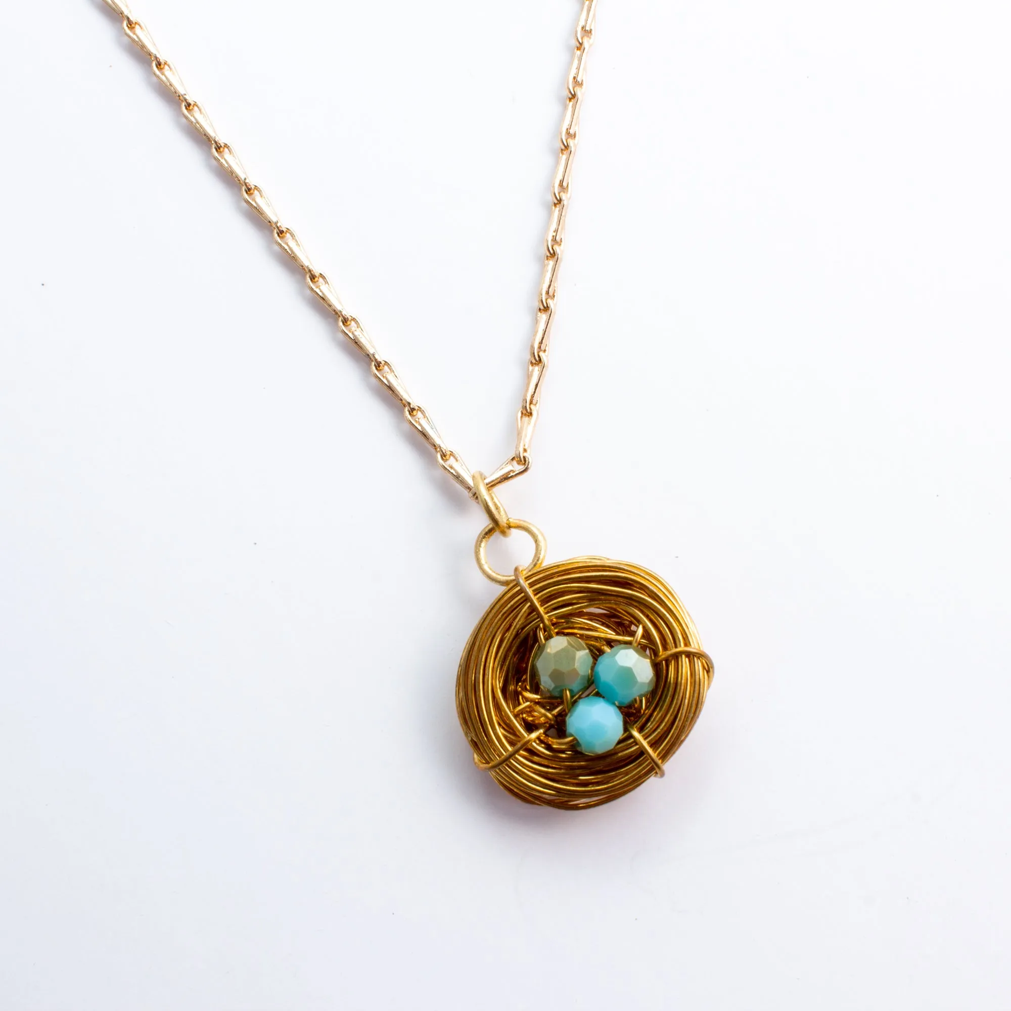 Handmade Birds Nest Pendant Necklace - 18" Chain