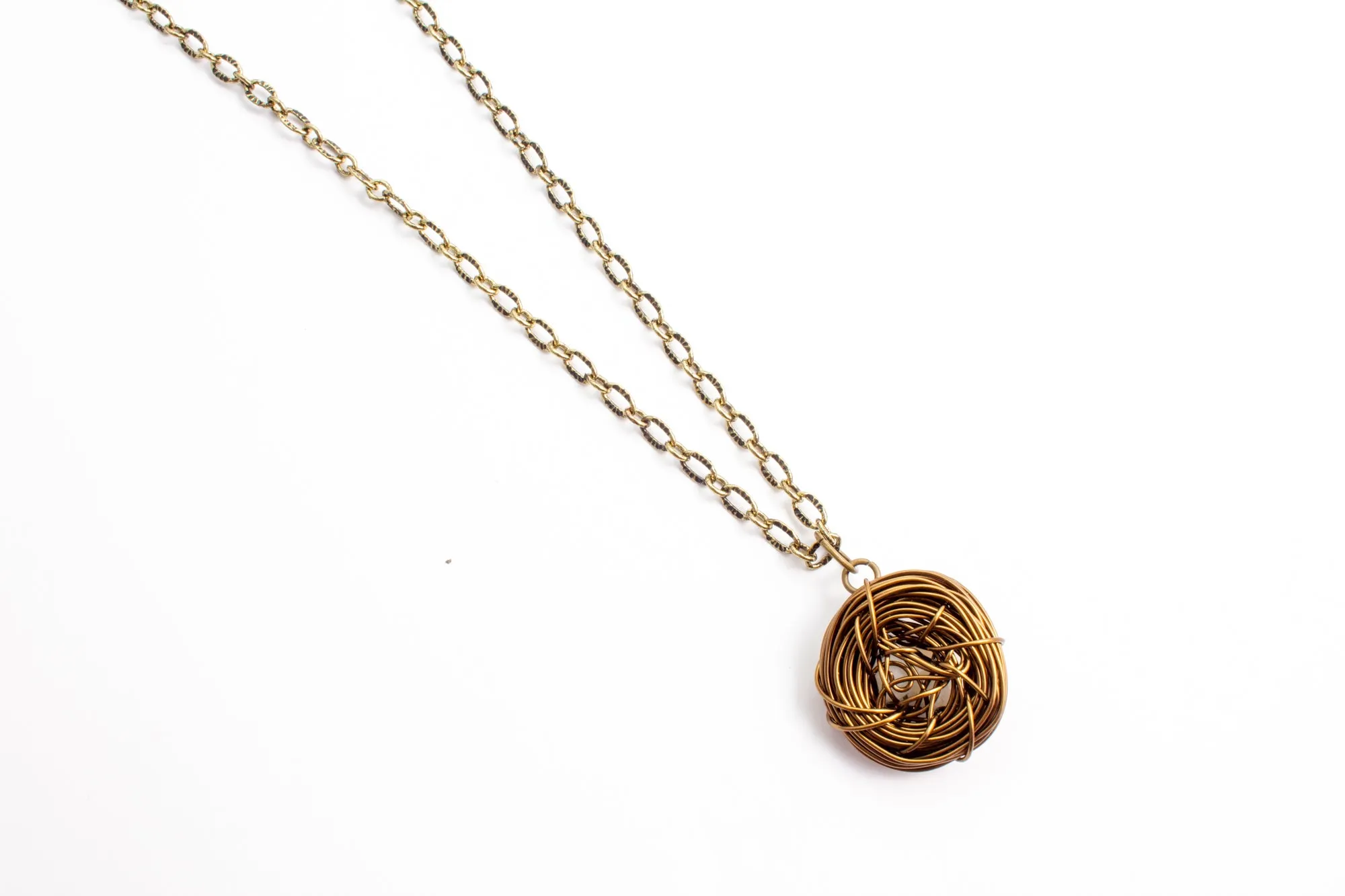 Handmade Birds Nest Pendant Necklace - 30" Chain