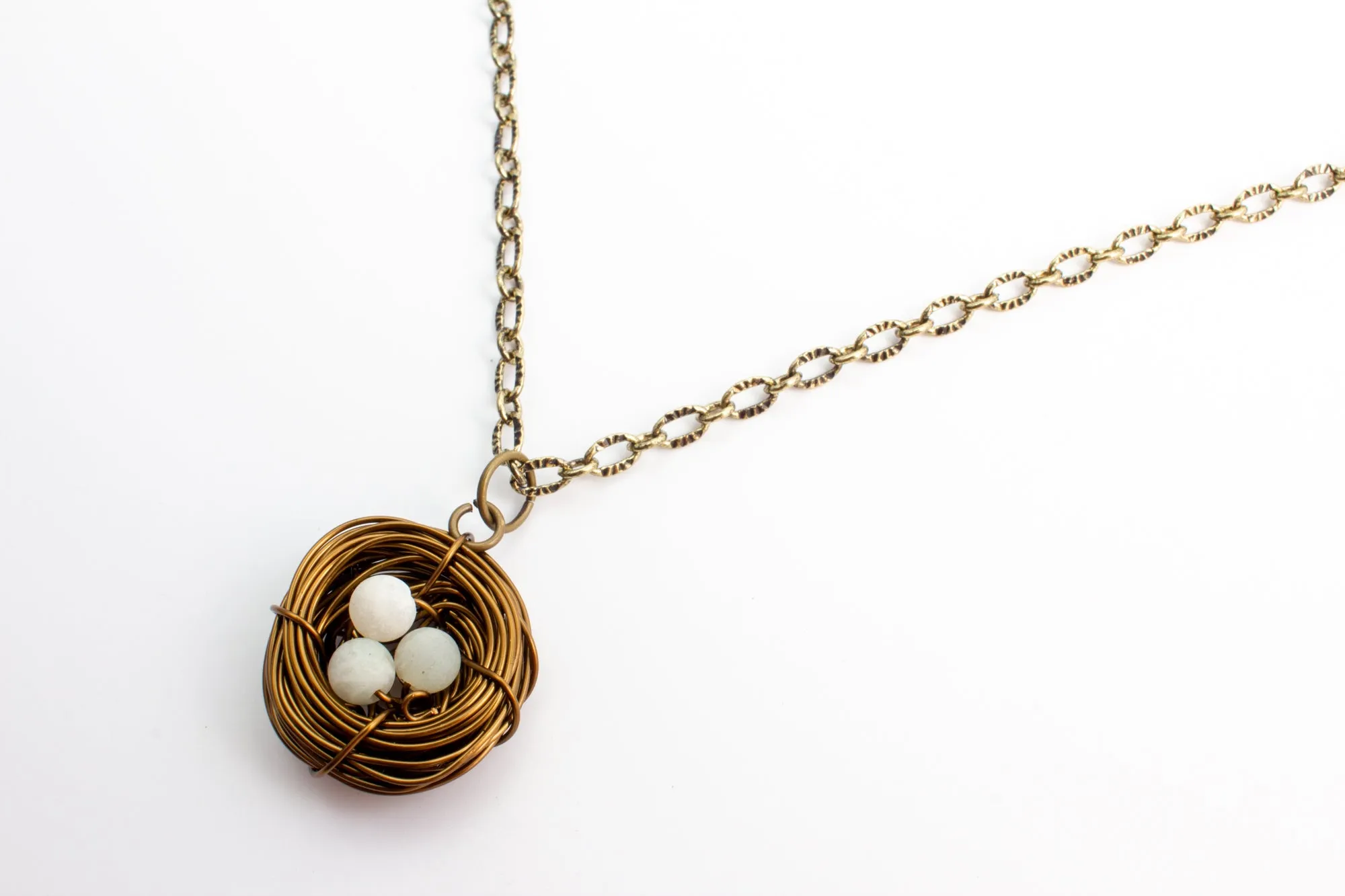 Handmade Birds Nest Pendant Necklace - 30" Chain