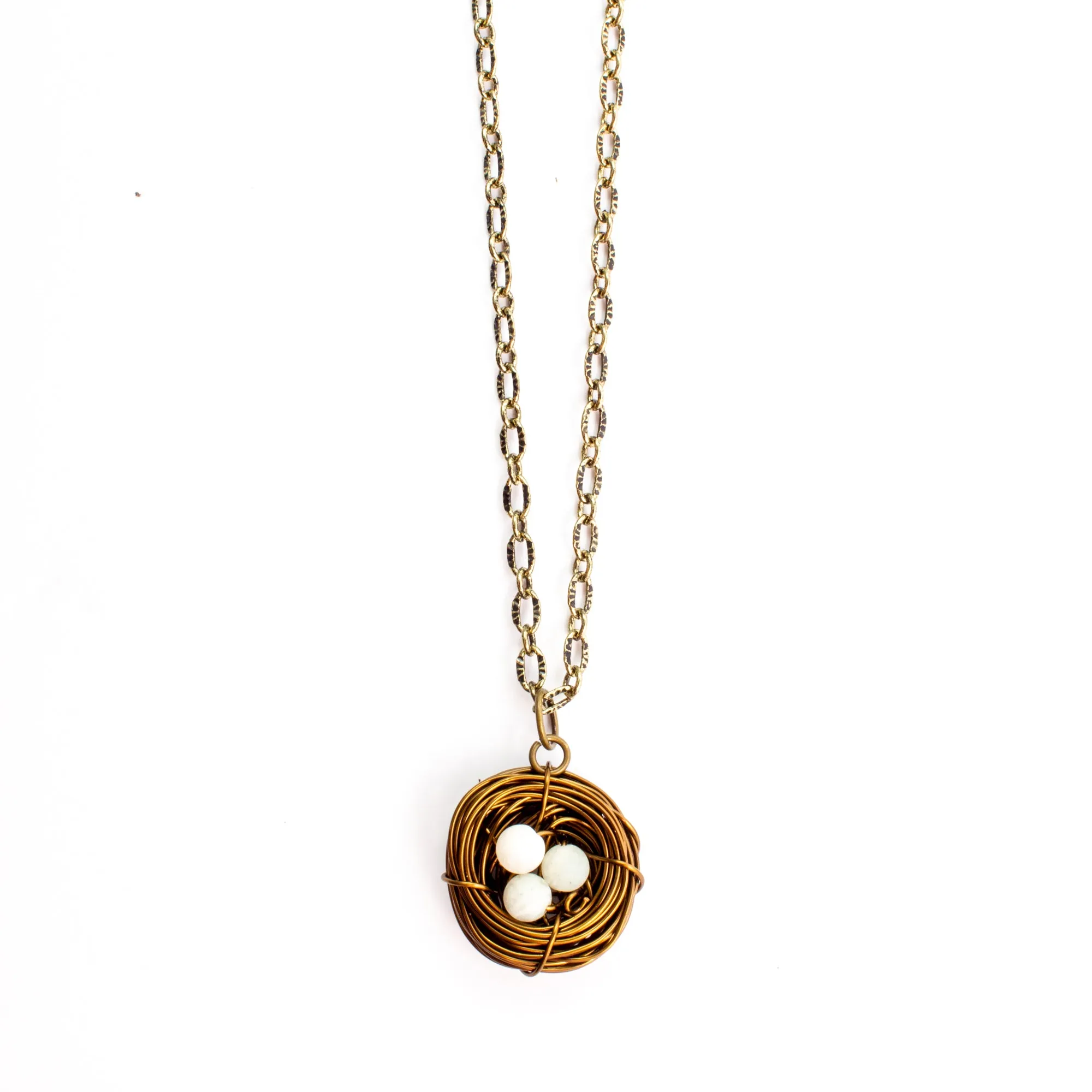 Handmade Birds Nest Pendant Necklace - 30" Chain