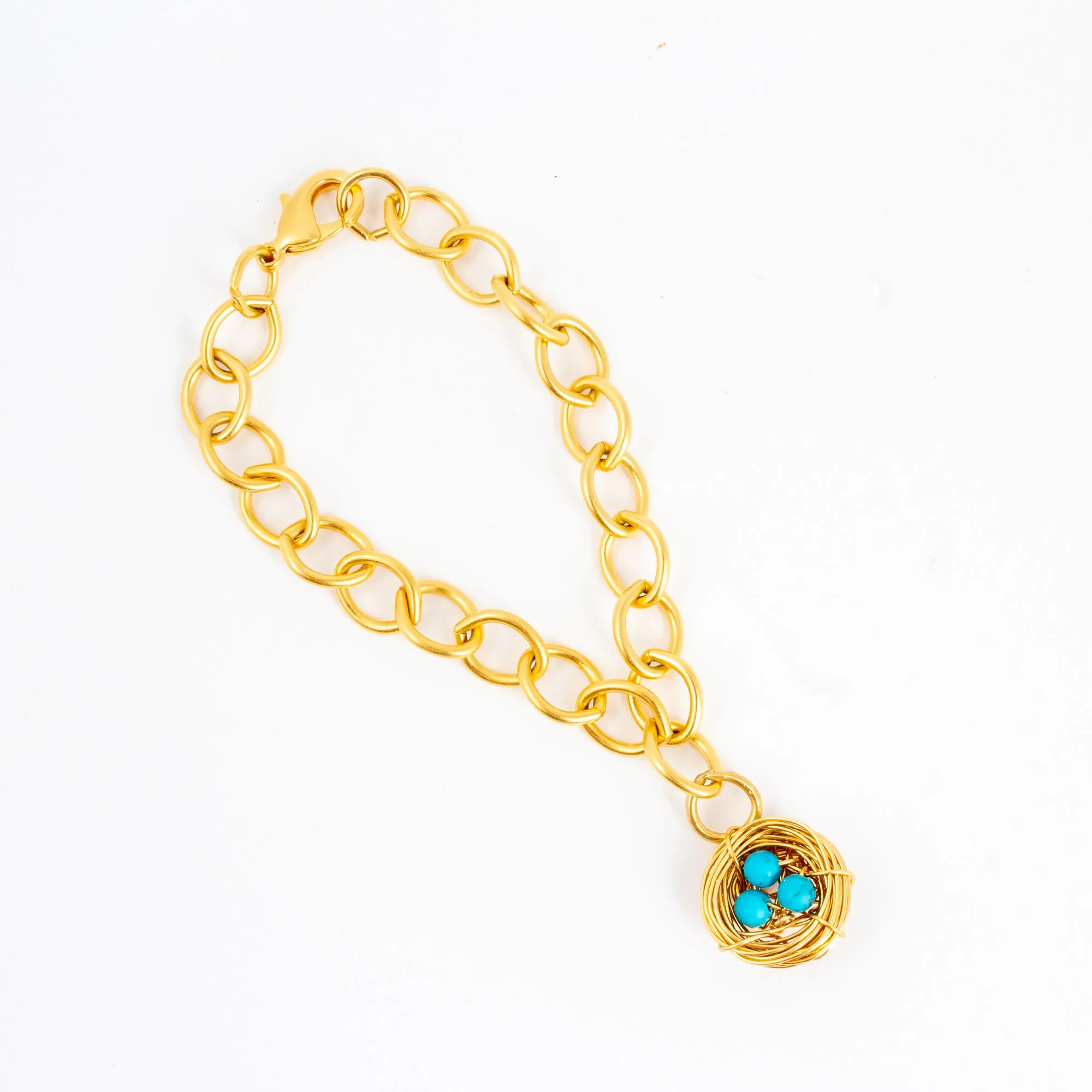 Handmade Birds Nest Pendant on Link Bracelet