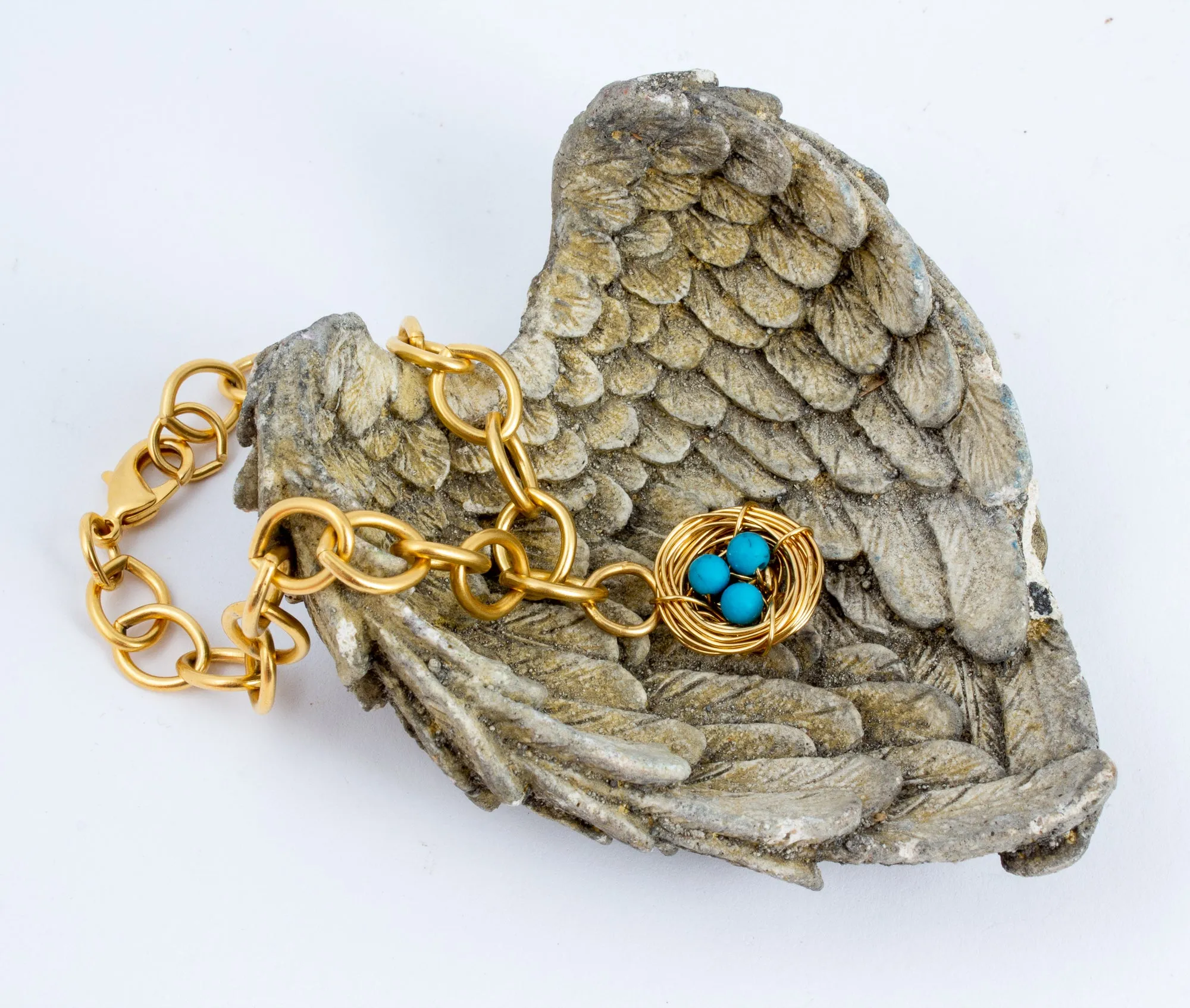 Handmade Birds Nest Pendant on Link Bracelet