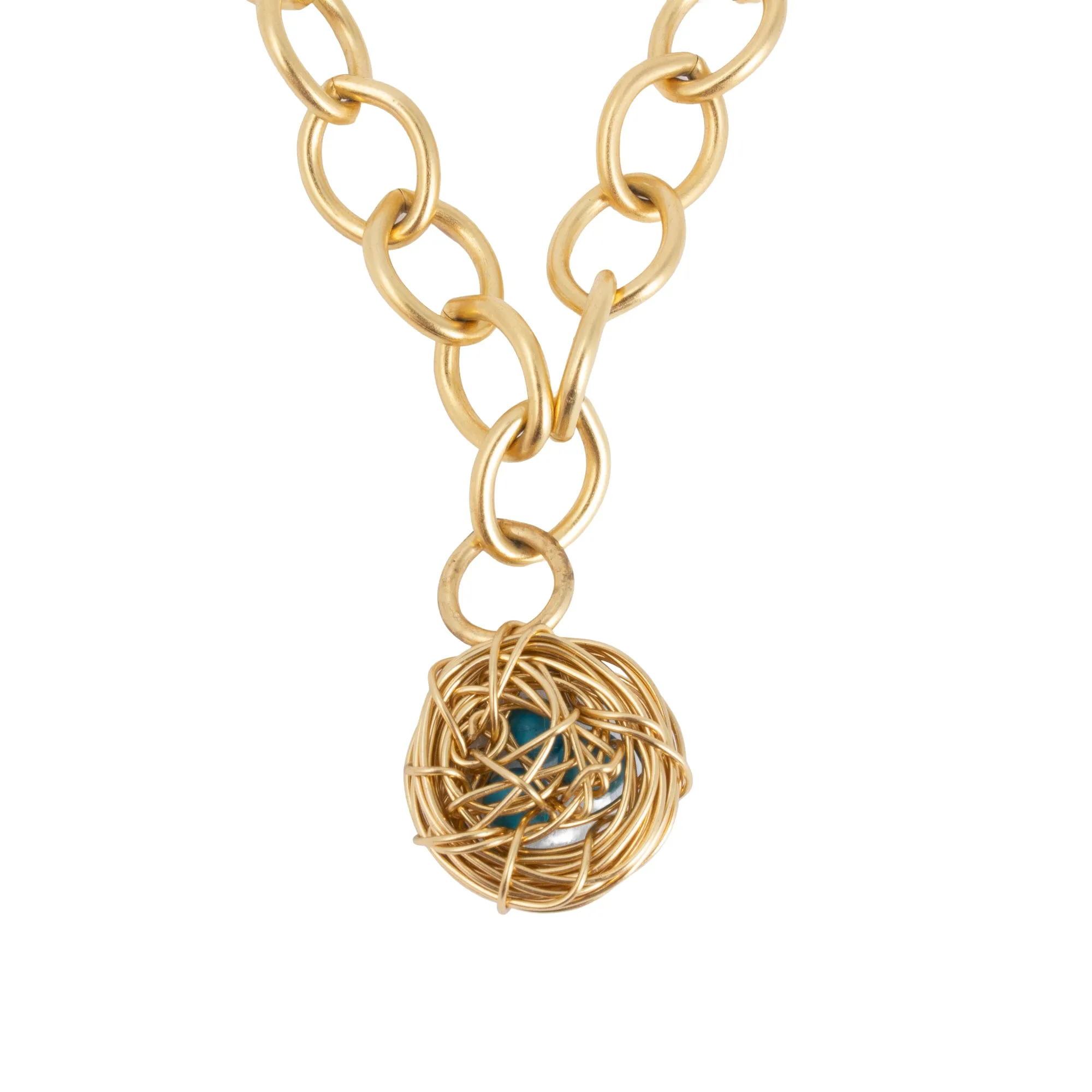 Handmade Birds Nest Pendant on Link Bracelet