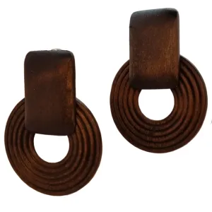 Handmade Ethnic Wooden Drop Earrings - Brown
