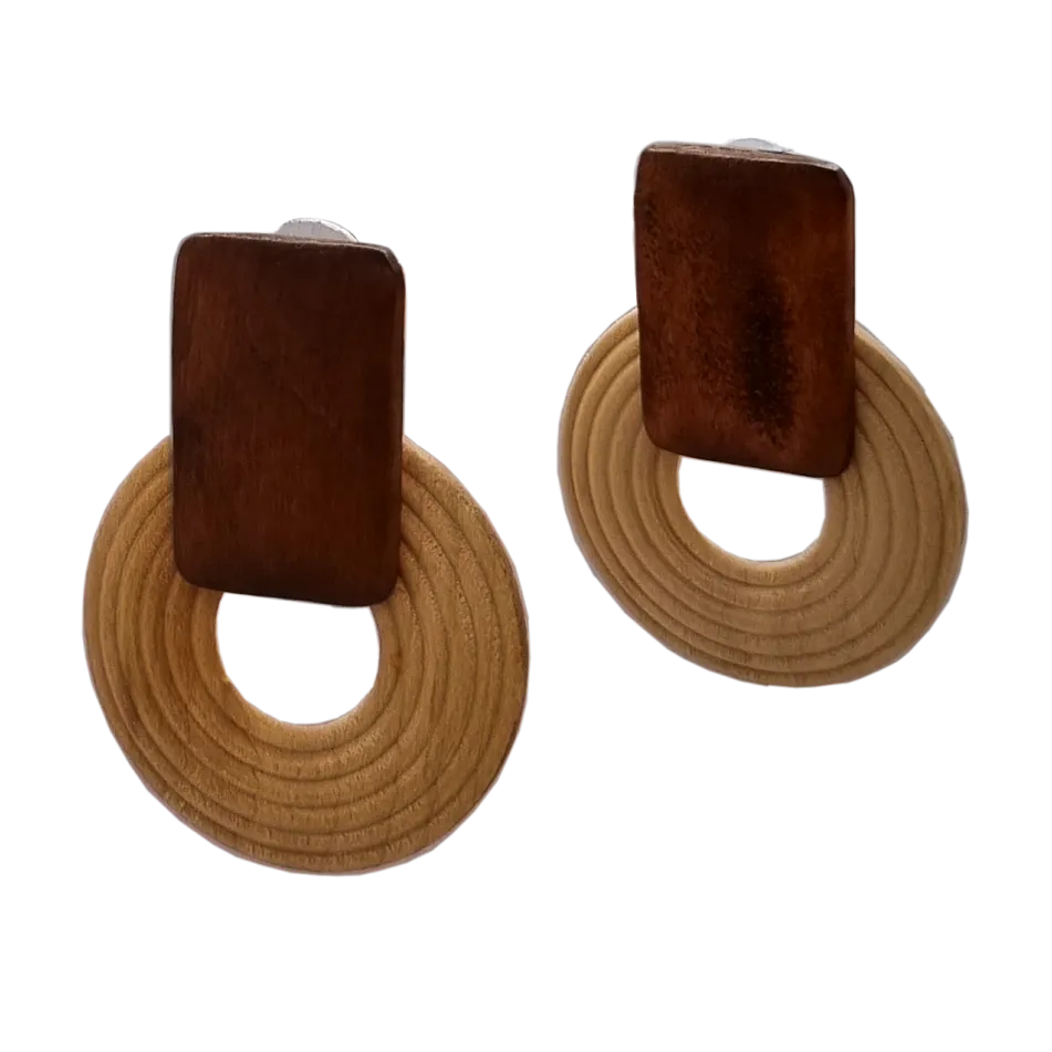 Handmade Ethnic Wooden Drop Earrings - Brown