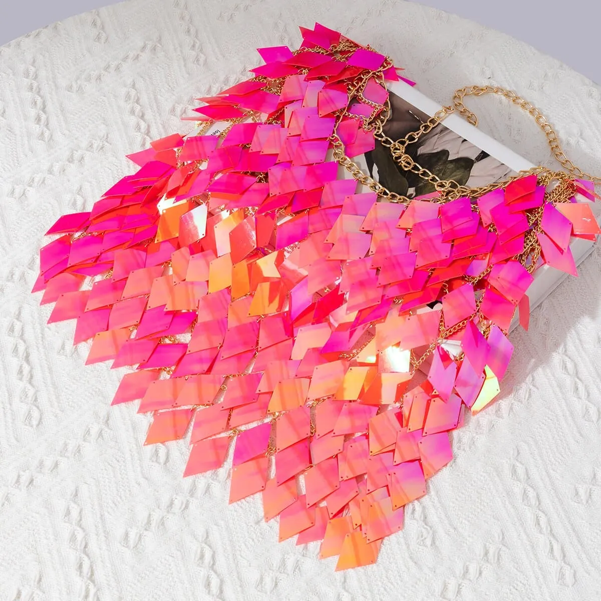 Handmade Orange Rhombic Sequins Patchwork Strappy Nightclub Party Skirt